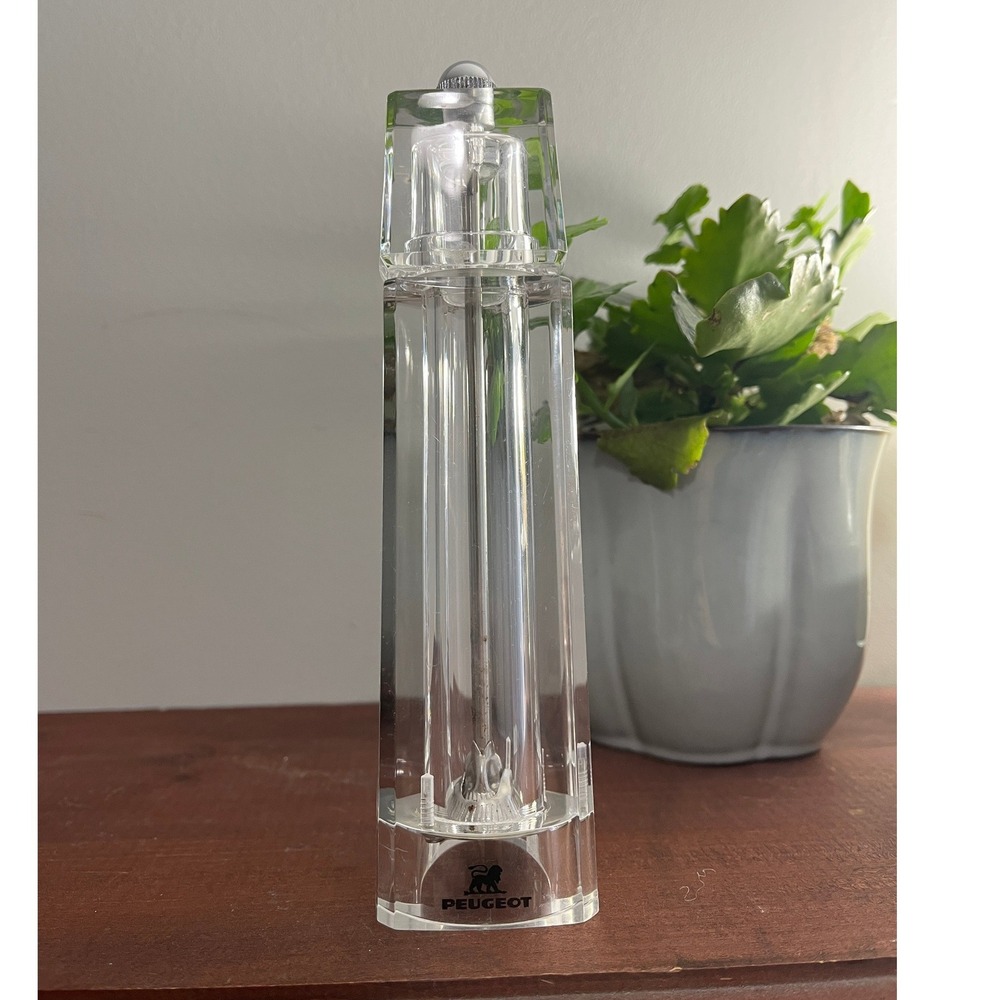 Peugeot France Clear Acrylic Hexagon Salt Pepper Mill Grinder 7 Inch